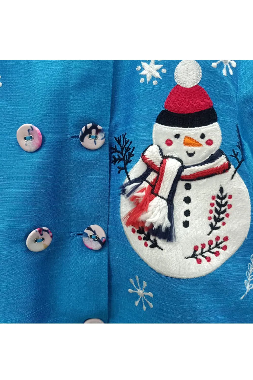 Blue snowman embroidered dress