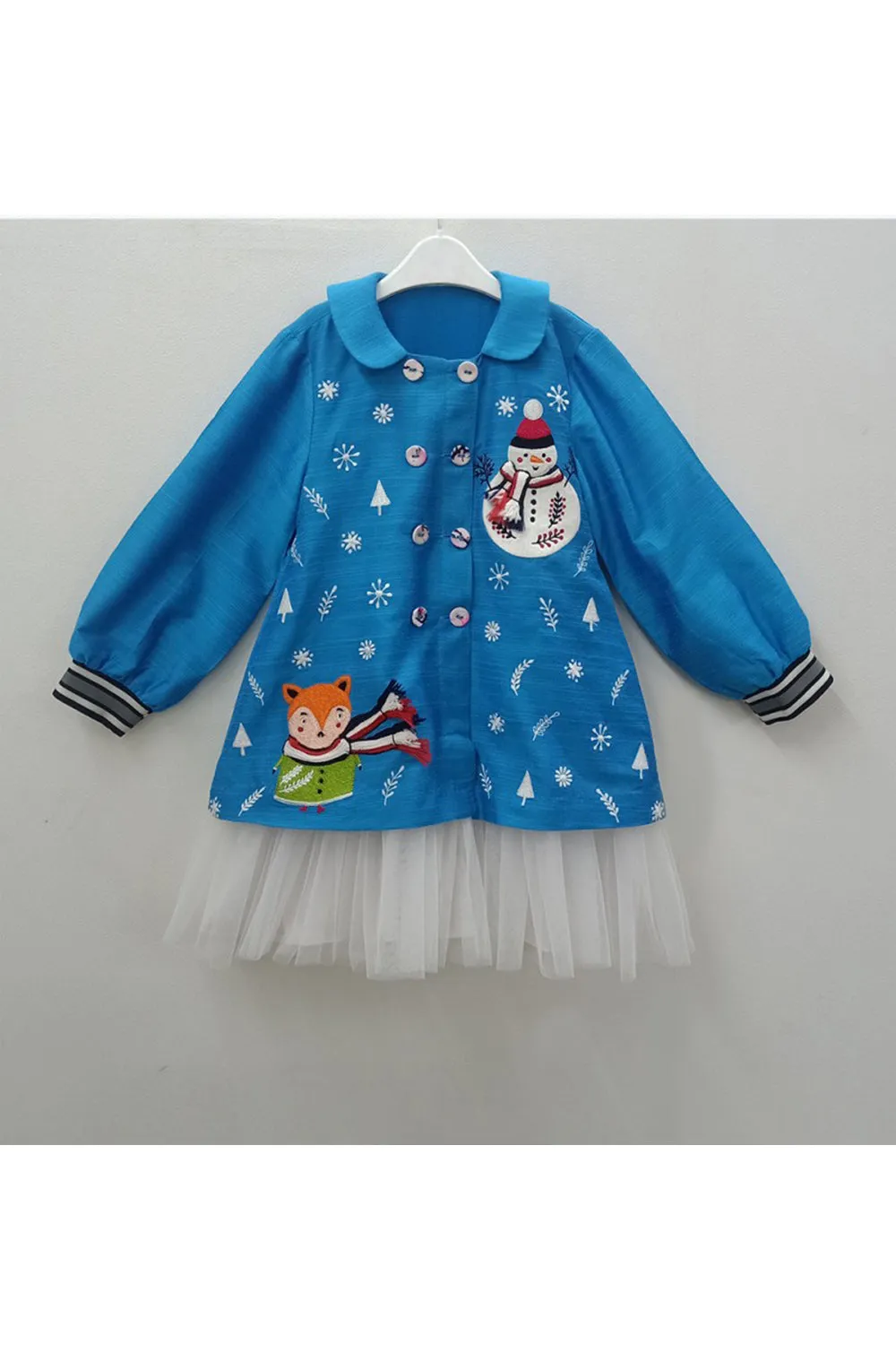 Blue snowman embroidered dress