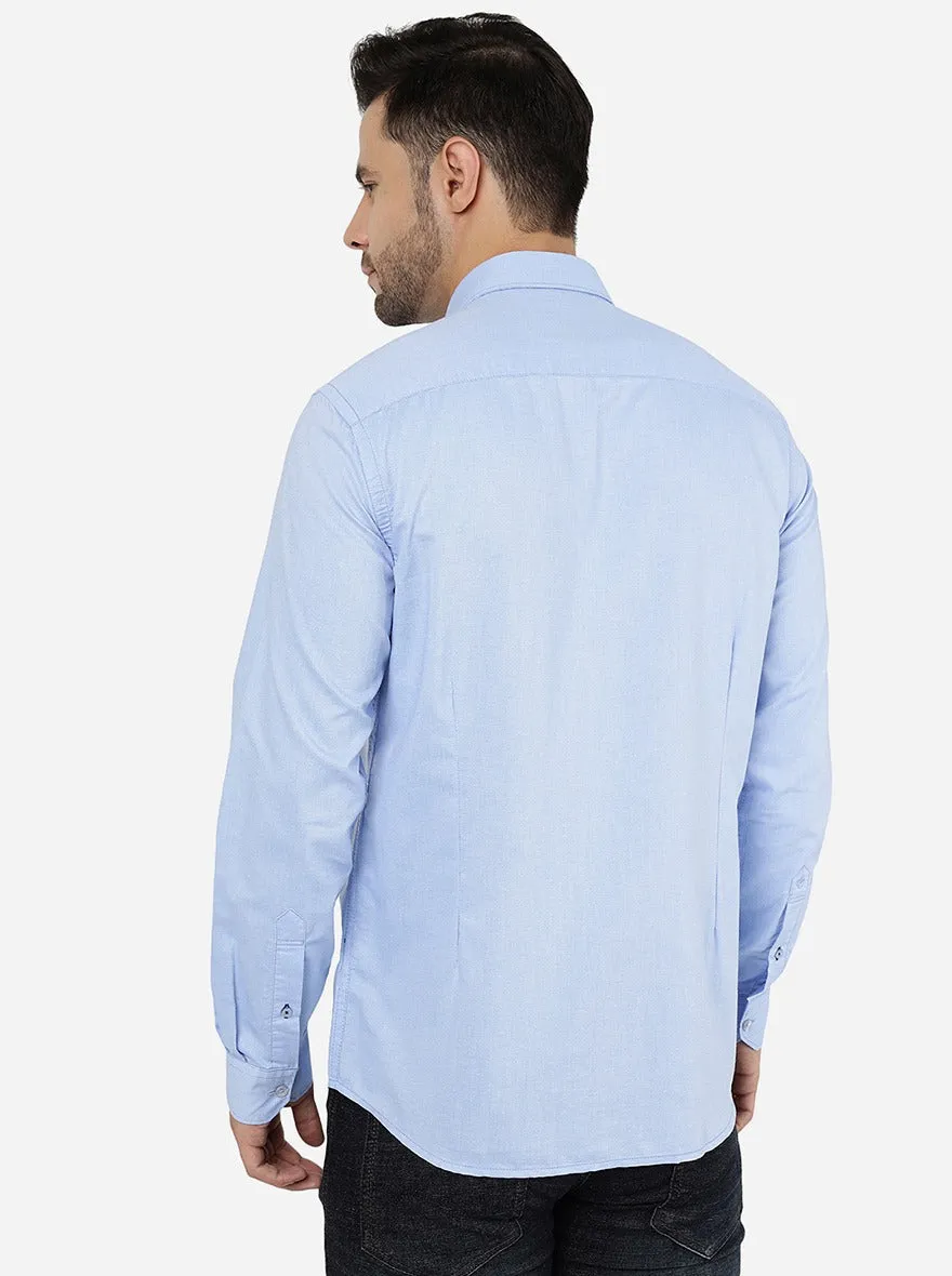 Blue Solid Smart Fit Semi Casual Shirt | Greenfibre