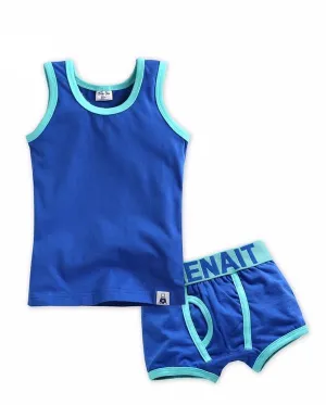 Blue Solid Undershirts & Boxers Set