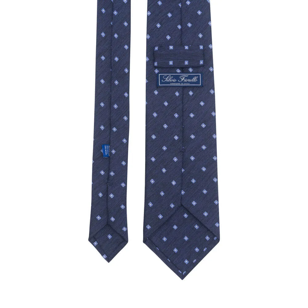 Blue Square Motif Cotton Silk Wool Tie