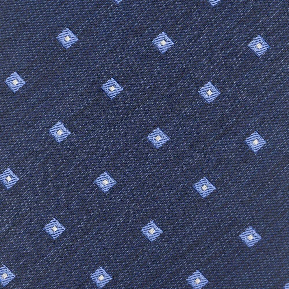 Blue Square Motif Cotton Silk Wool Tie