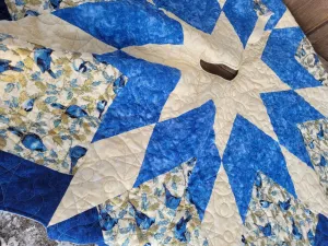 Blue Star Quilted Christmas Tree Skirt