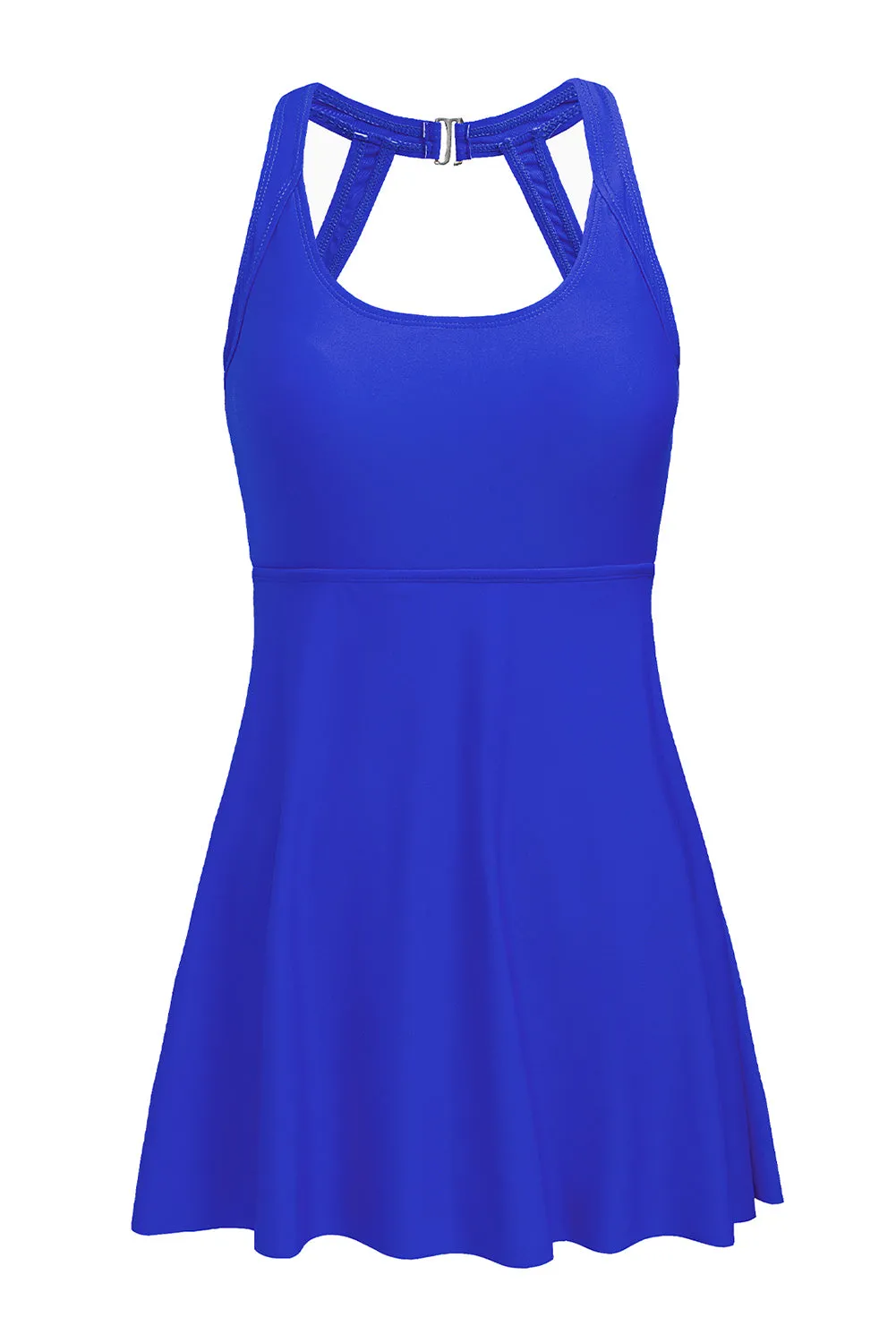 Blue Strappy Halterneck Skirt Style One Piece Swimsuit