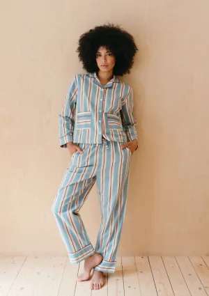 Blue Stripe Cotton Pyjama Trouser Set