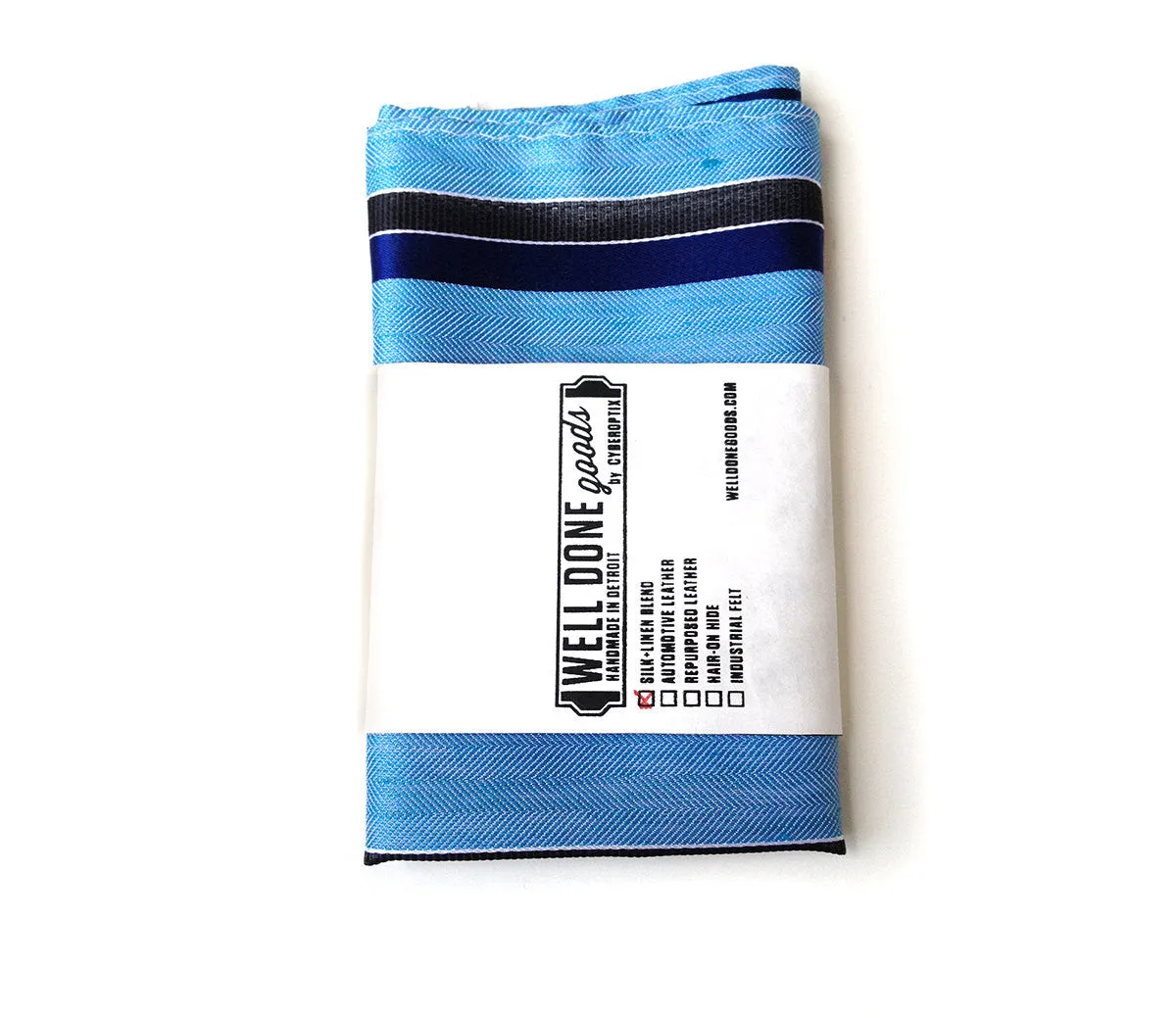 Blue Striped Linen Pocket Square. "Atwater" woven silk blend.