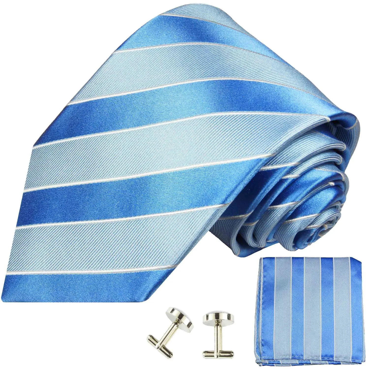 Blue Striped Silk Necktie and Accessories