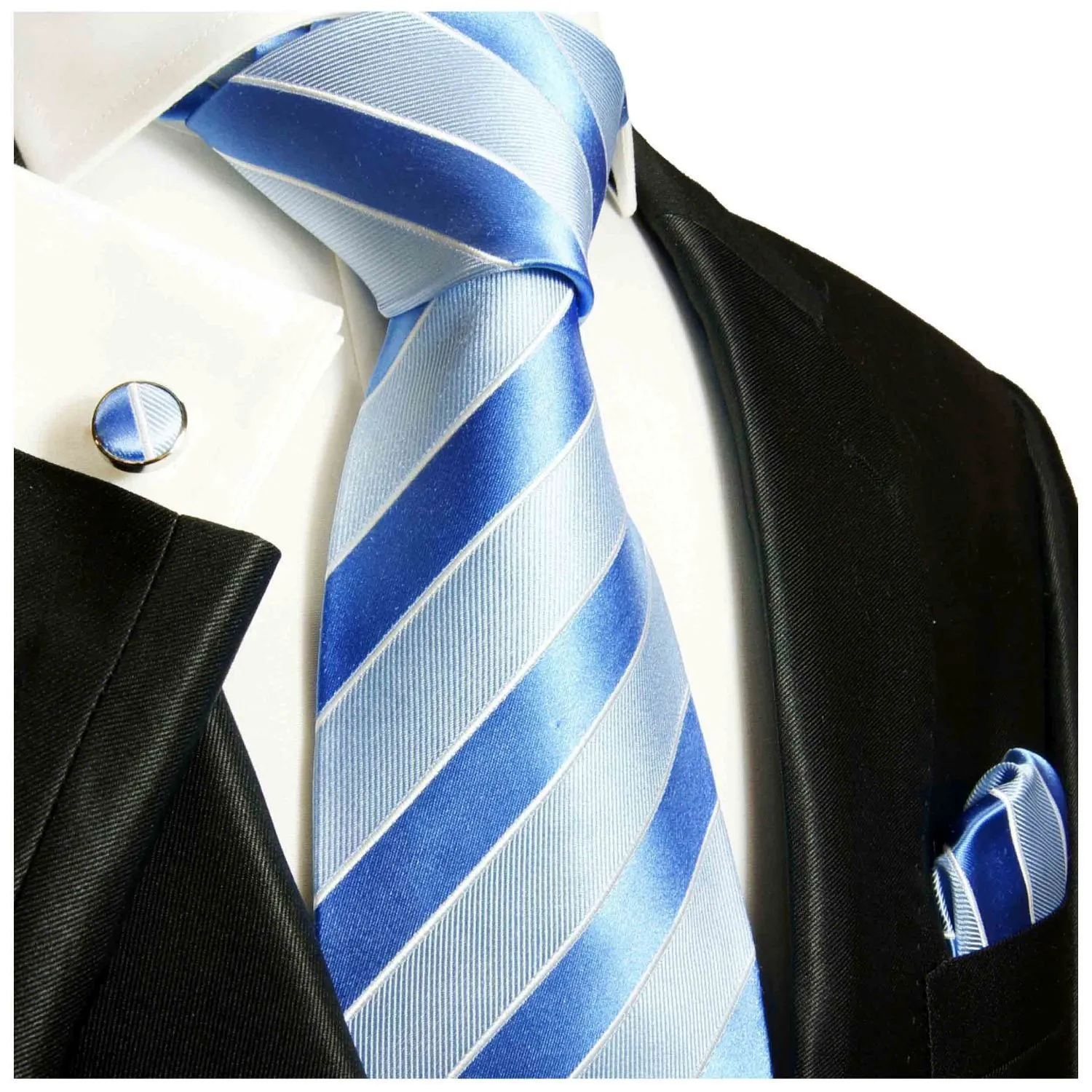 Blue Striped Silk Necktie and Accessories