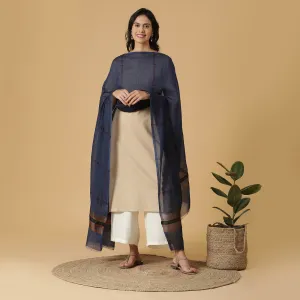 Blue Striped Silk Tencel Dupatta