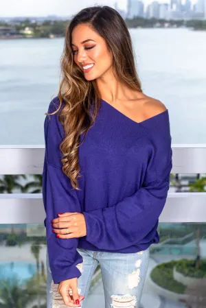 Blue Sweater with Asymmetrical Hem