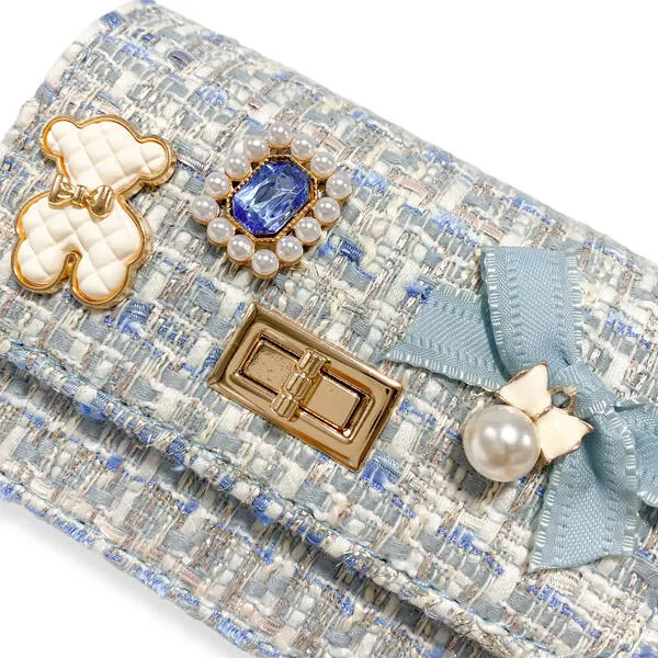 Blue Teddy & Bow Tweed Purse