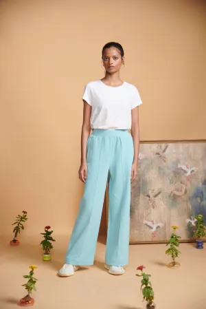 Blue Terry High Waist Travel Pant