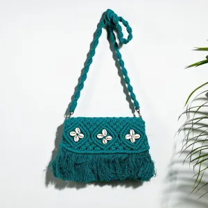 Blue - Thread & Shell Work Handcrafted Macrame Sling Bag