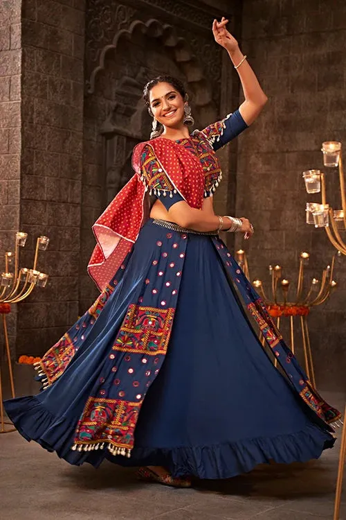 Blue Thread Embroidered Chaniya Choli for Indian Navratri Special Collection