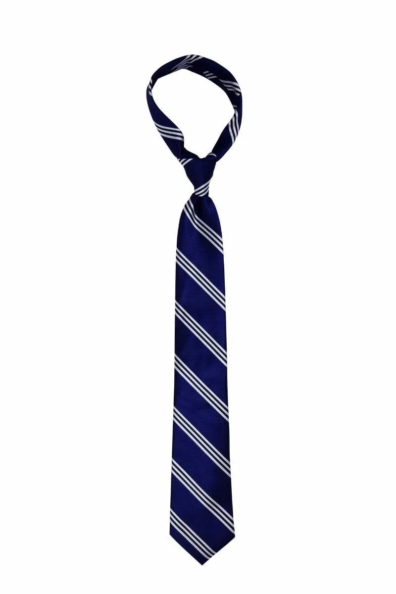 Blue Three Silver Striped Skinny Tie