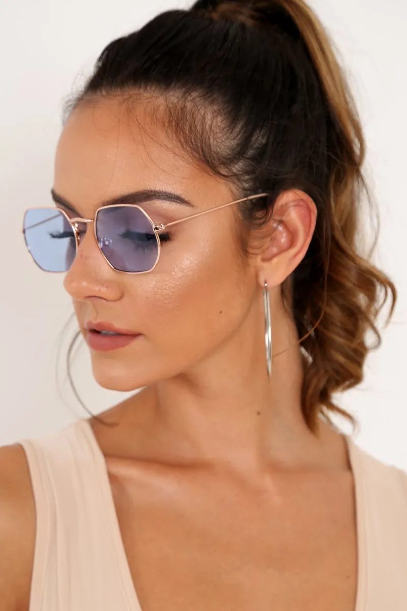 Blue Tinted Metal Frame Sunglasses - Maevis