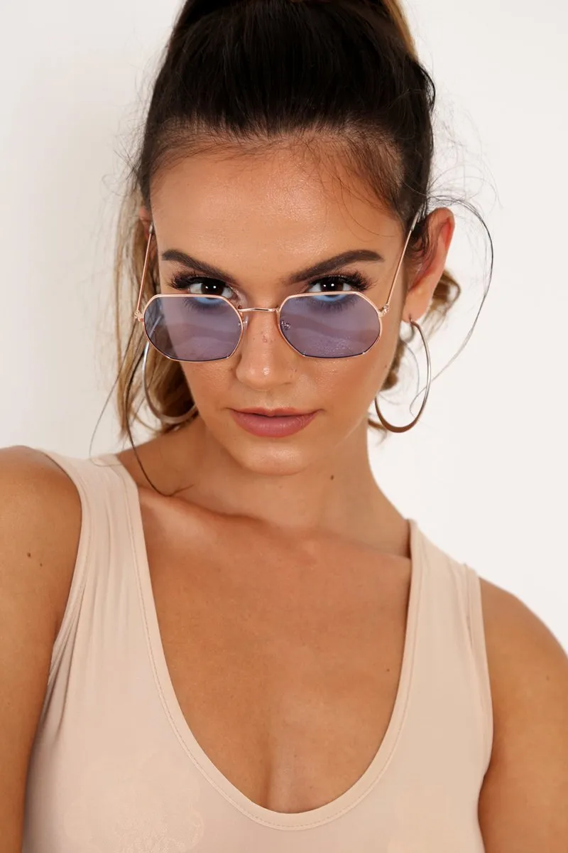 Blue Tinted Metal Frame Sunglasses - Maevis