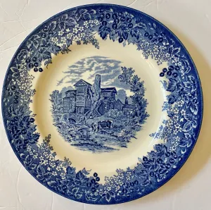 Blue Toile Transferware 11” Charger Plate Tudor Romantic England Grazing English Castle