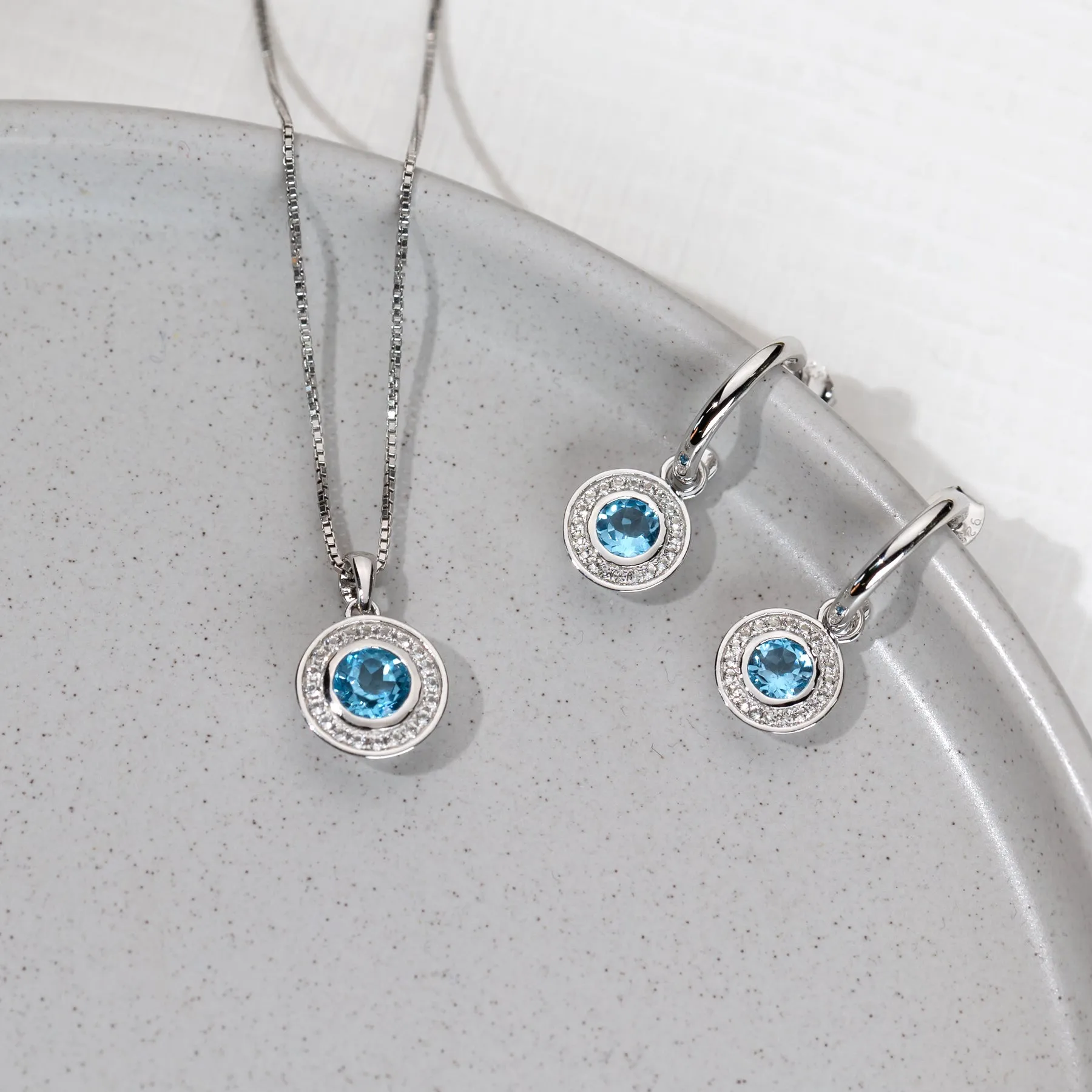 Blue Topaz & White Topaz Drop Earrings in Sterling Silver