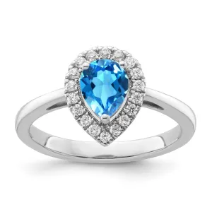 Blue Topaz Diamond Halo Ring