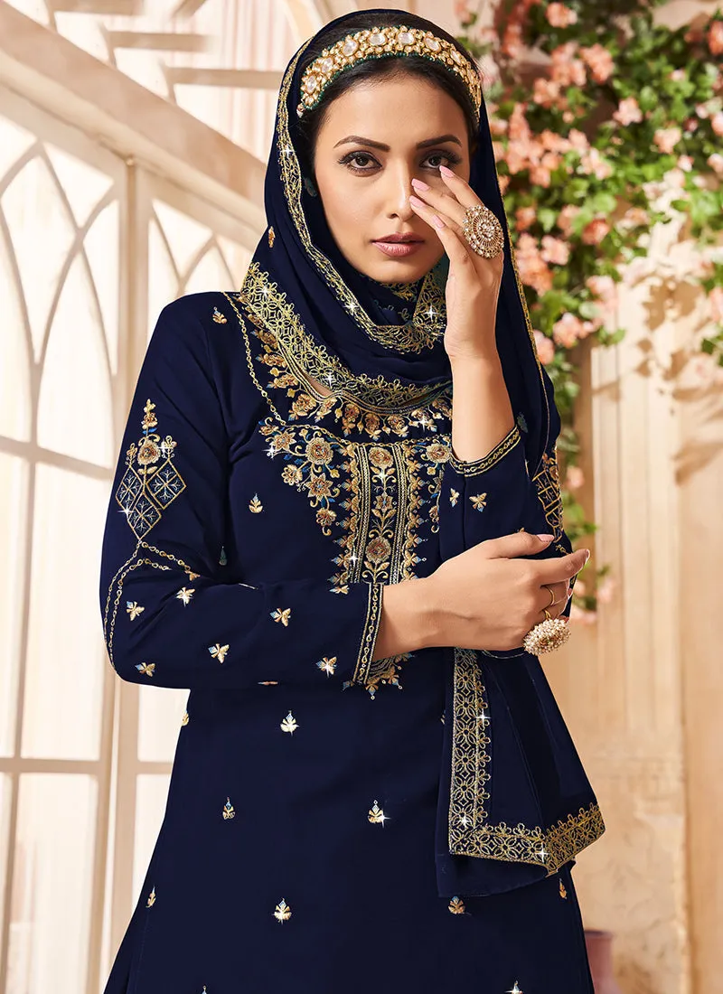 Blue Traditional Embroidery Lehenga Kurti