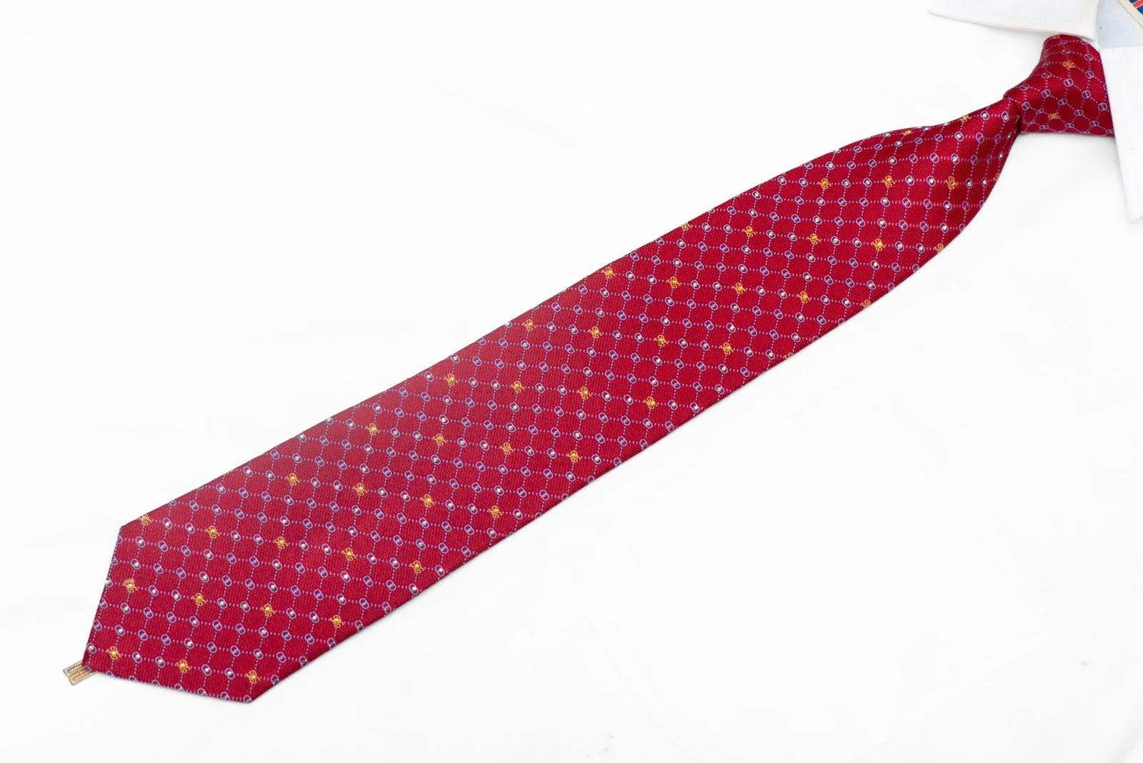 Blue Trellis & Monogram On Red Rhinestone Silk Tie With Silver Sparkles