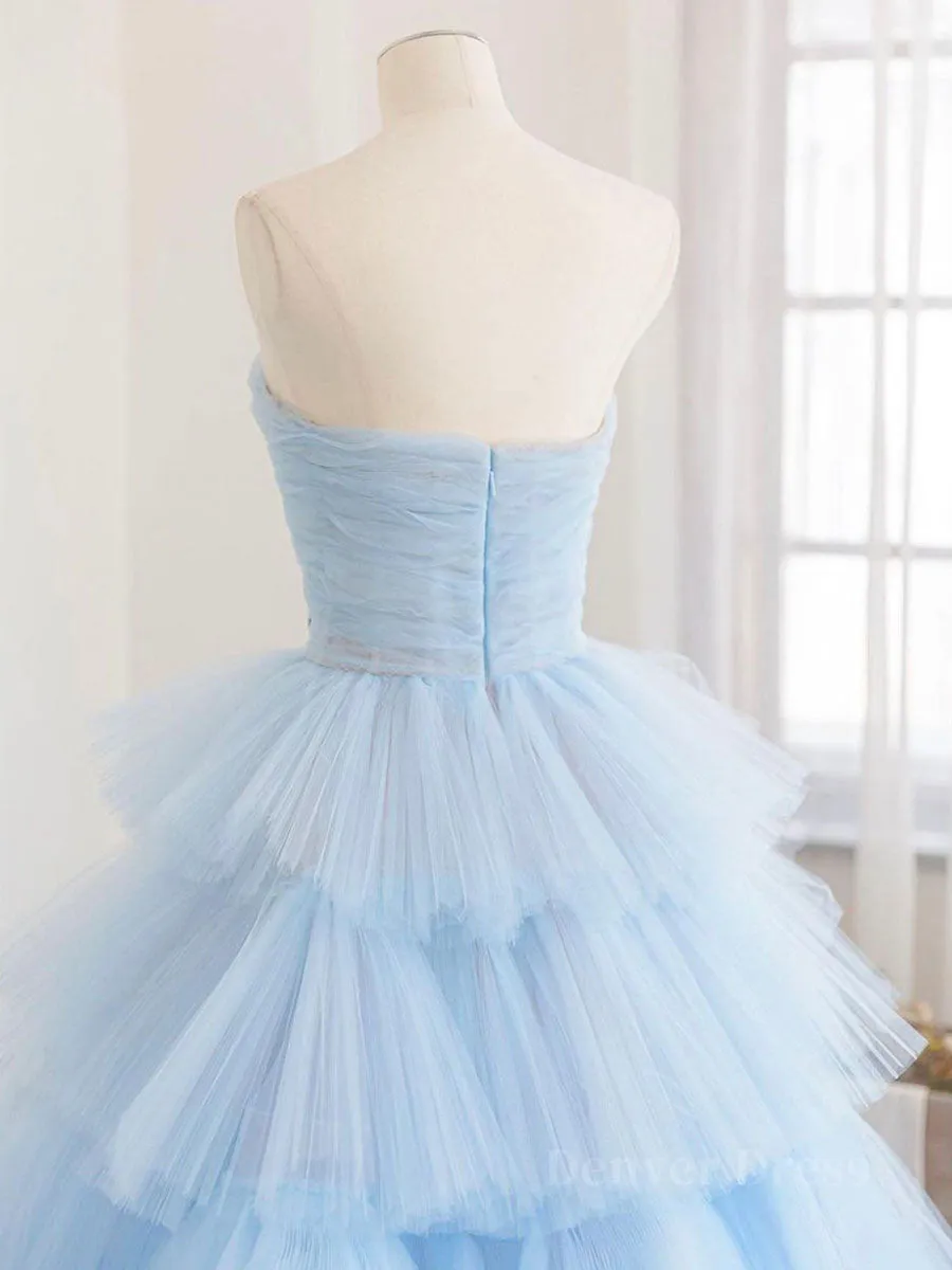 Blue tulle long prom dress blue tulle evening dress