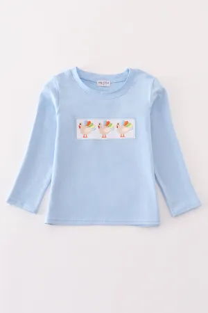 Blue turkey embroidery boy top