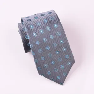 Blue Turquoise Daisies Floral Grey Snakeskin Neat Pattern Tie 3"