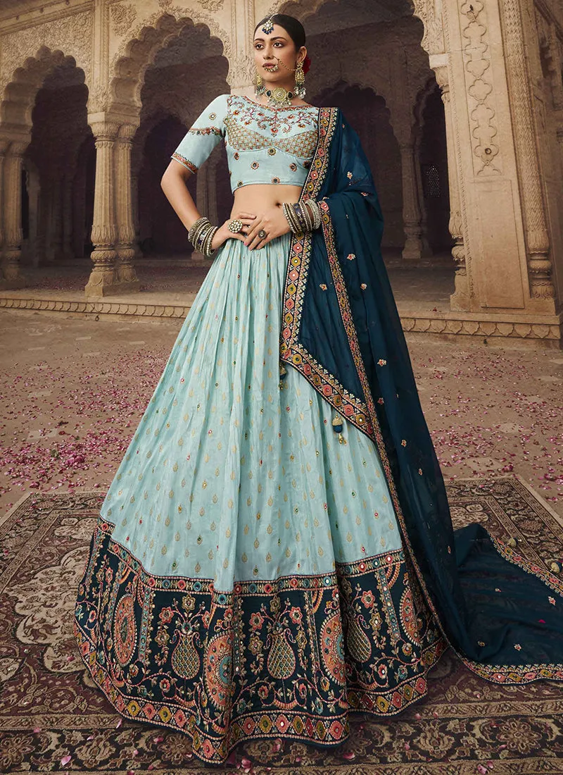 Blue Turquoise Embroidery Viscose Lehenga Choli