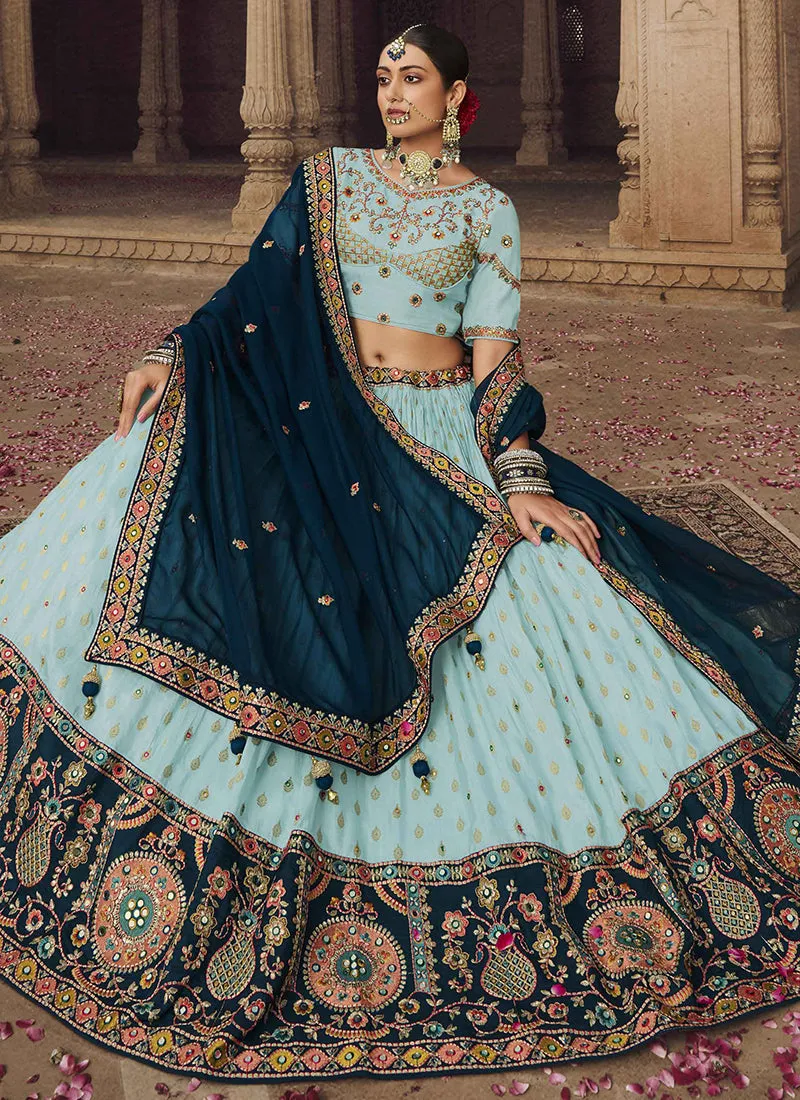 Blue Turquoise Embroidery Viscose Lehenga Choli