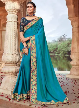 Blue Two Tone Multi Embroidered Saree