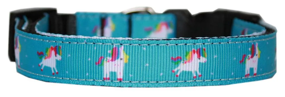 Blue Unicorn Nylon Dog Collar Md Narrow