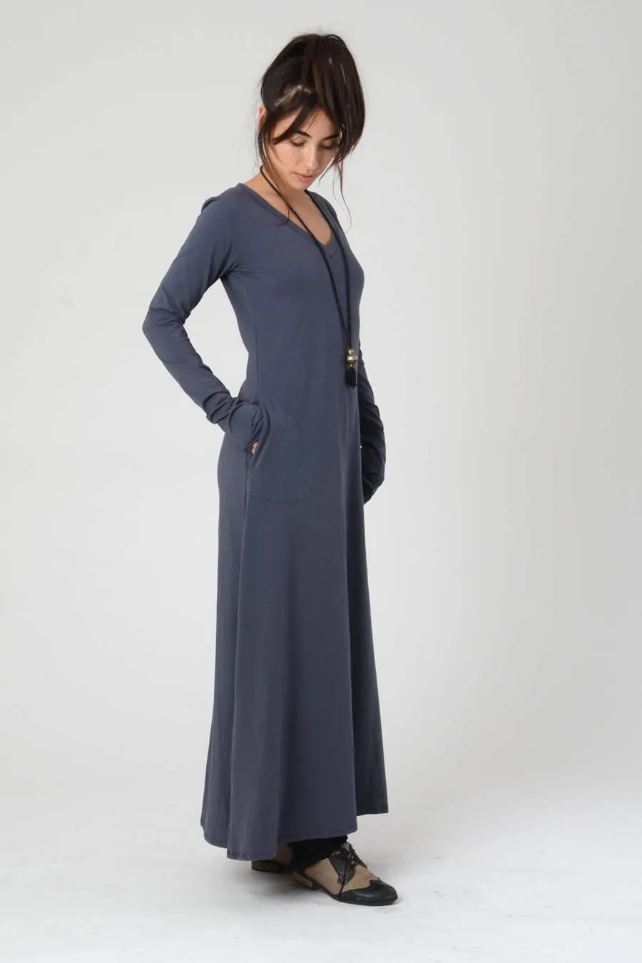 Blue V Neck Maxi Dress