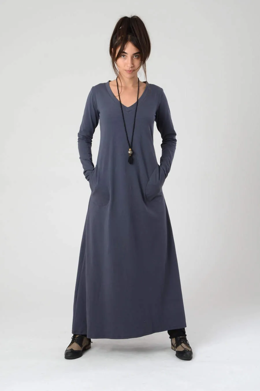 Blue V Neck Maxi Dress