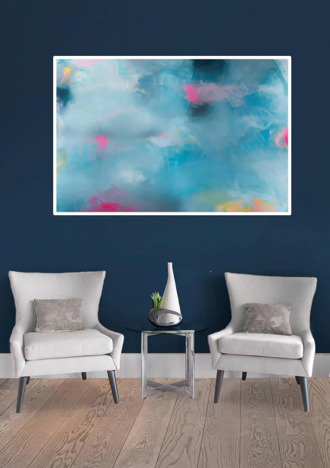 Blue wall decor, abstract art print, bedroom art, large wall art, giclee print by Camilo Mattis