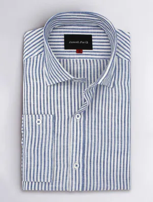 BLUE-WHITE STRIPE LINEN SHIRT