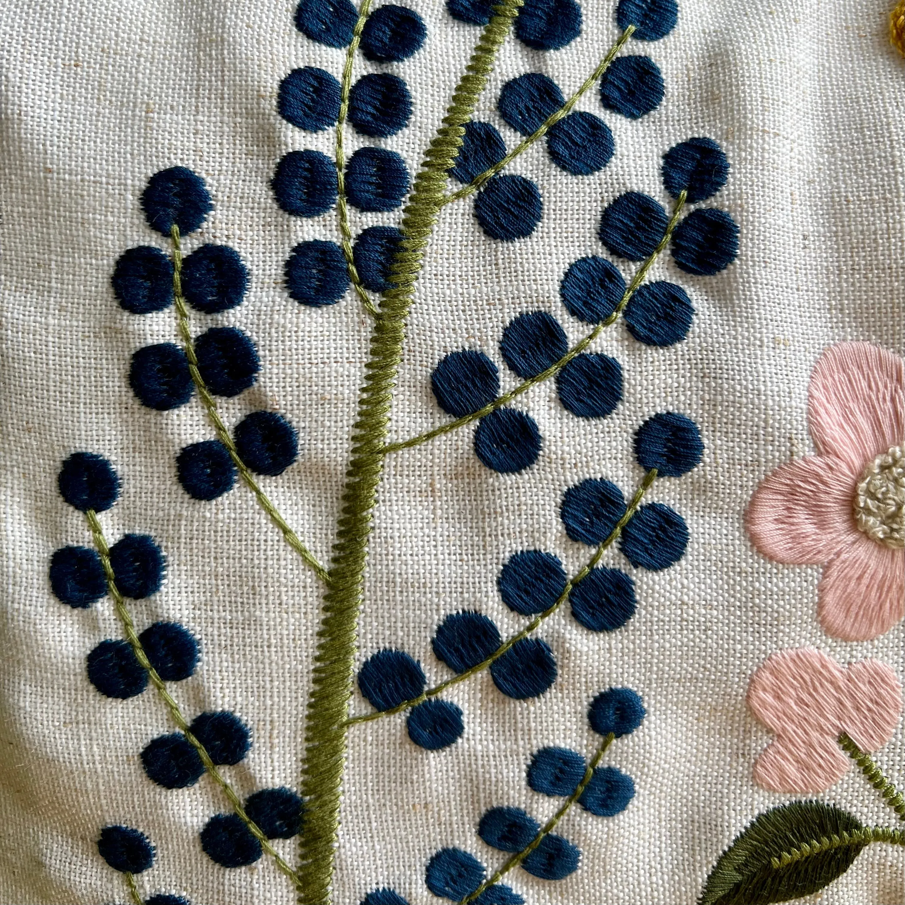 Blue Wildflower Embroidered Pillow Cover