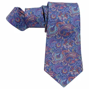 BLUE WITH ORANGE AND SKY PAISLEY SILK TIE