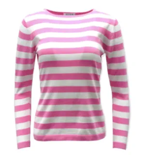 Blue Women's Pima Cotton Bold Stripe Sweater Pink Oleander