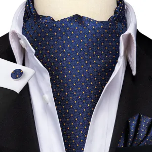 Blue Yellow Dot Ascot Pocket Square Cufflinks Set