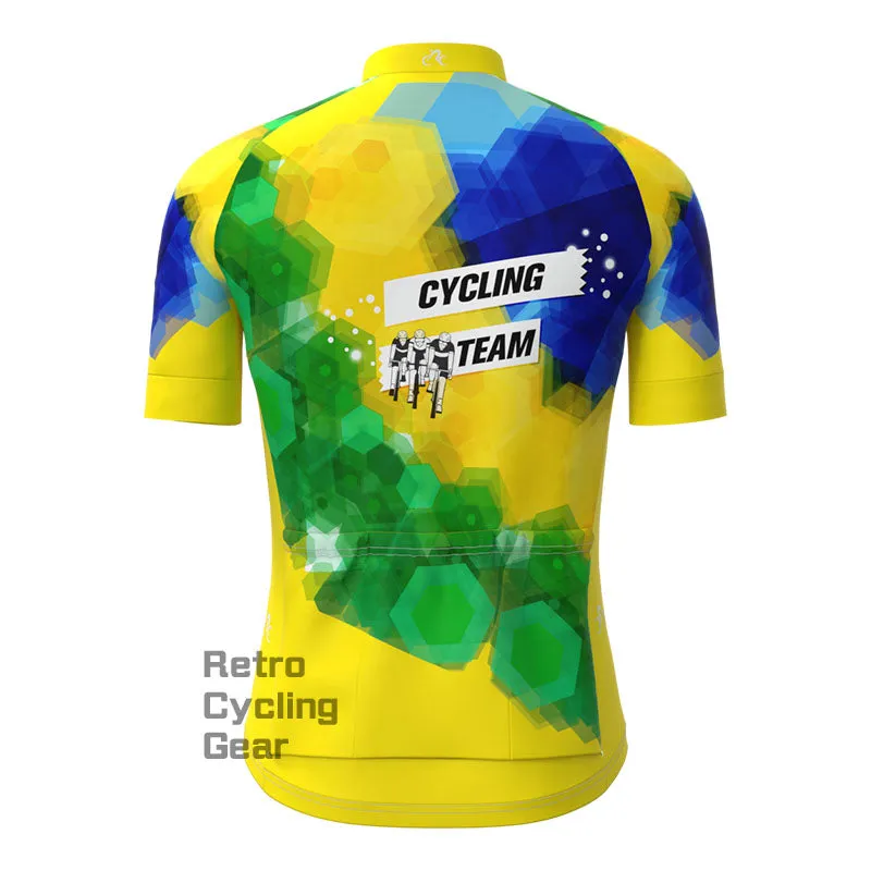 Blue Yellow Green Glazed Short Sleeves Cycling Jersey