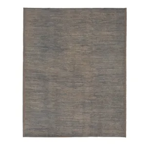 Blue Zameen Solid Modern Wool Rug - 9'6" x 11'10"