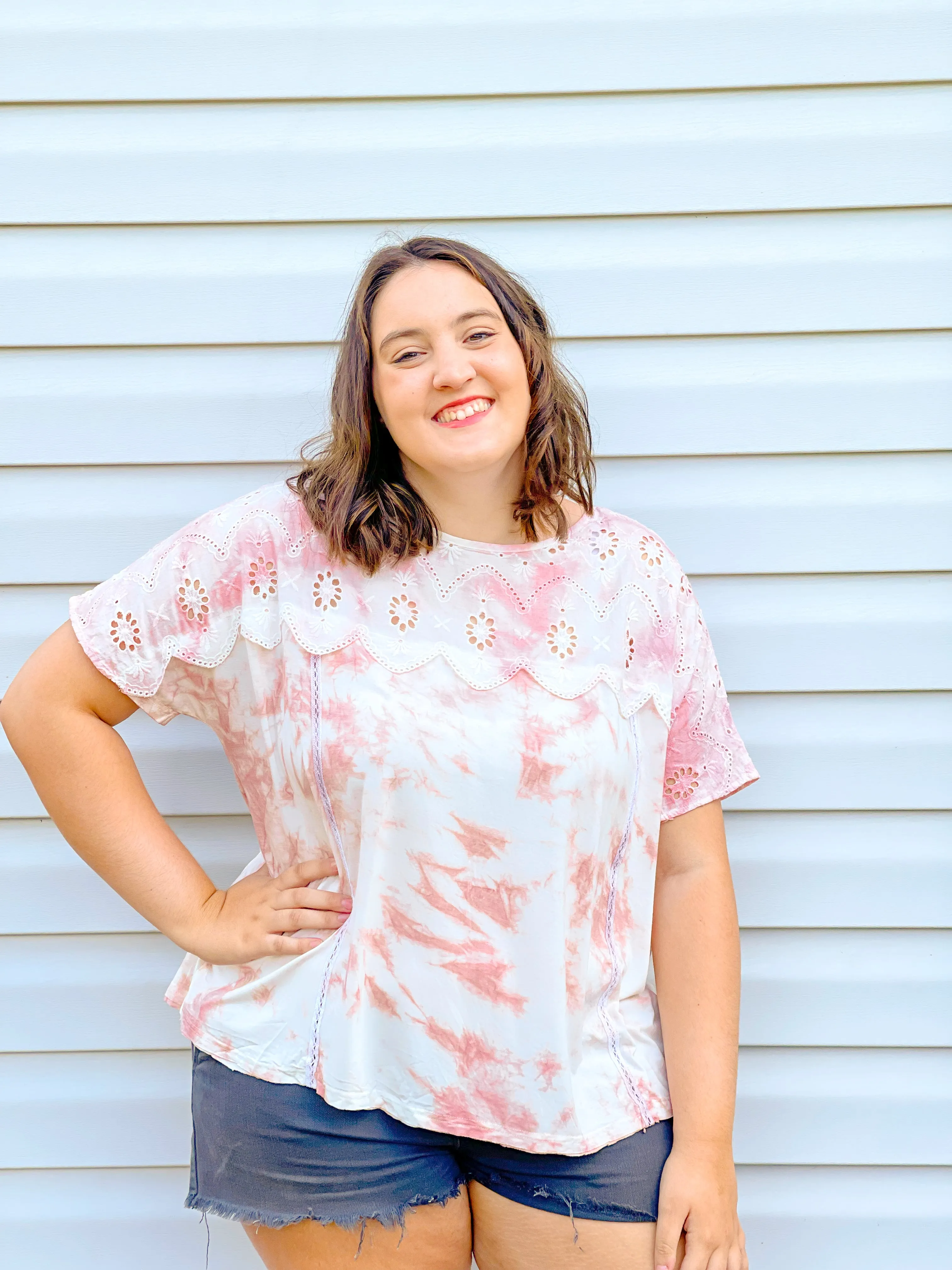 Blueberry Latte Embroidered Eyelet Tee