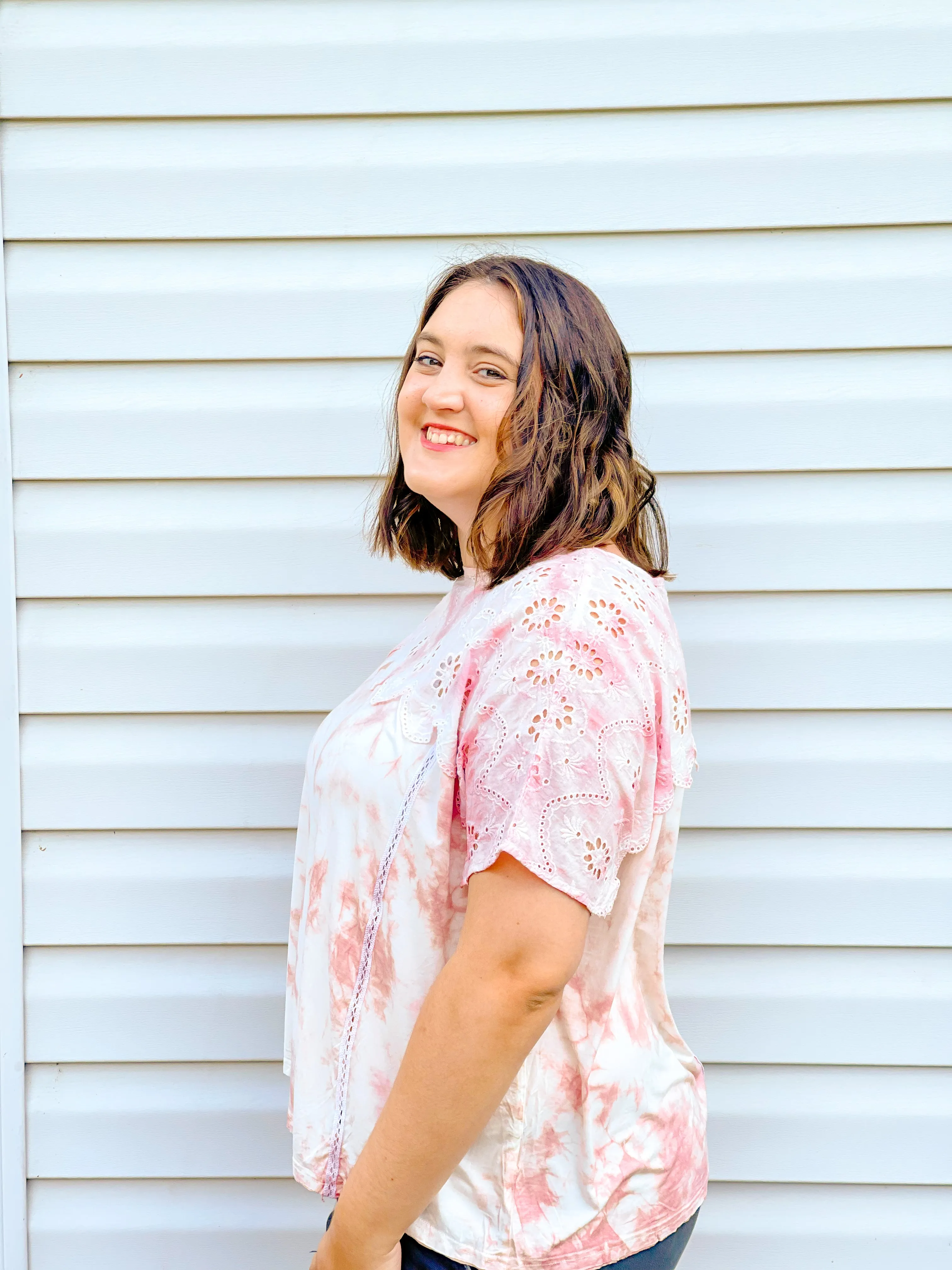 Blueberry Latte Embroidered Eyelet Tee