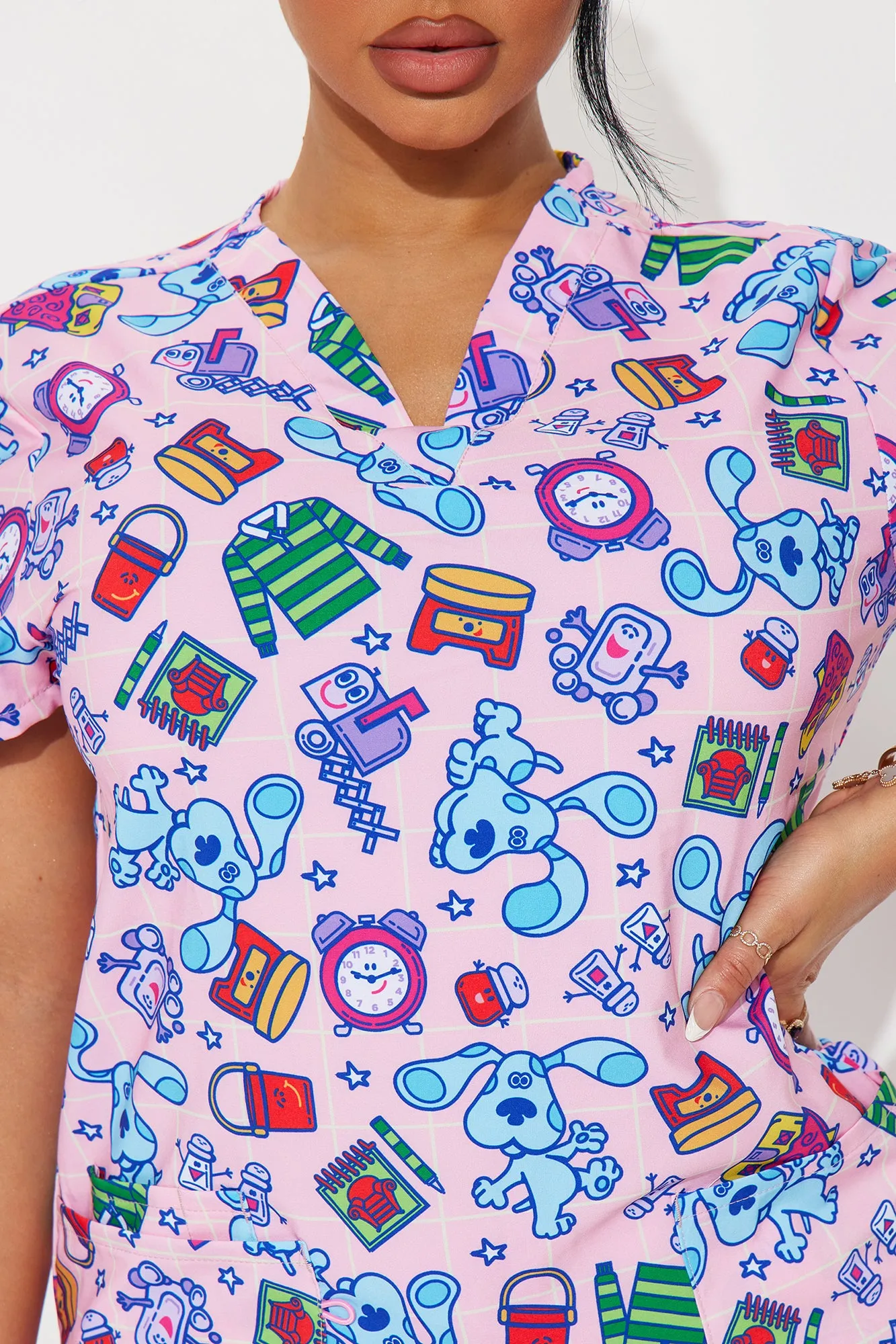 Blue's Clues Color Book Uniform Scrub Top - Pink/combo