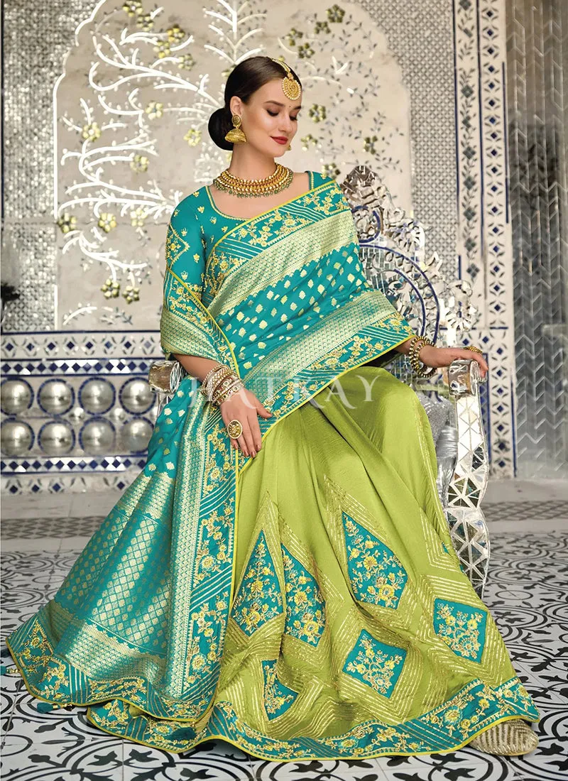 Bluish Green Dual Tone Silk Saree