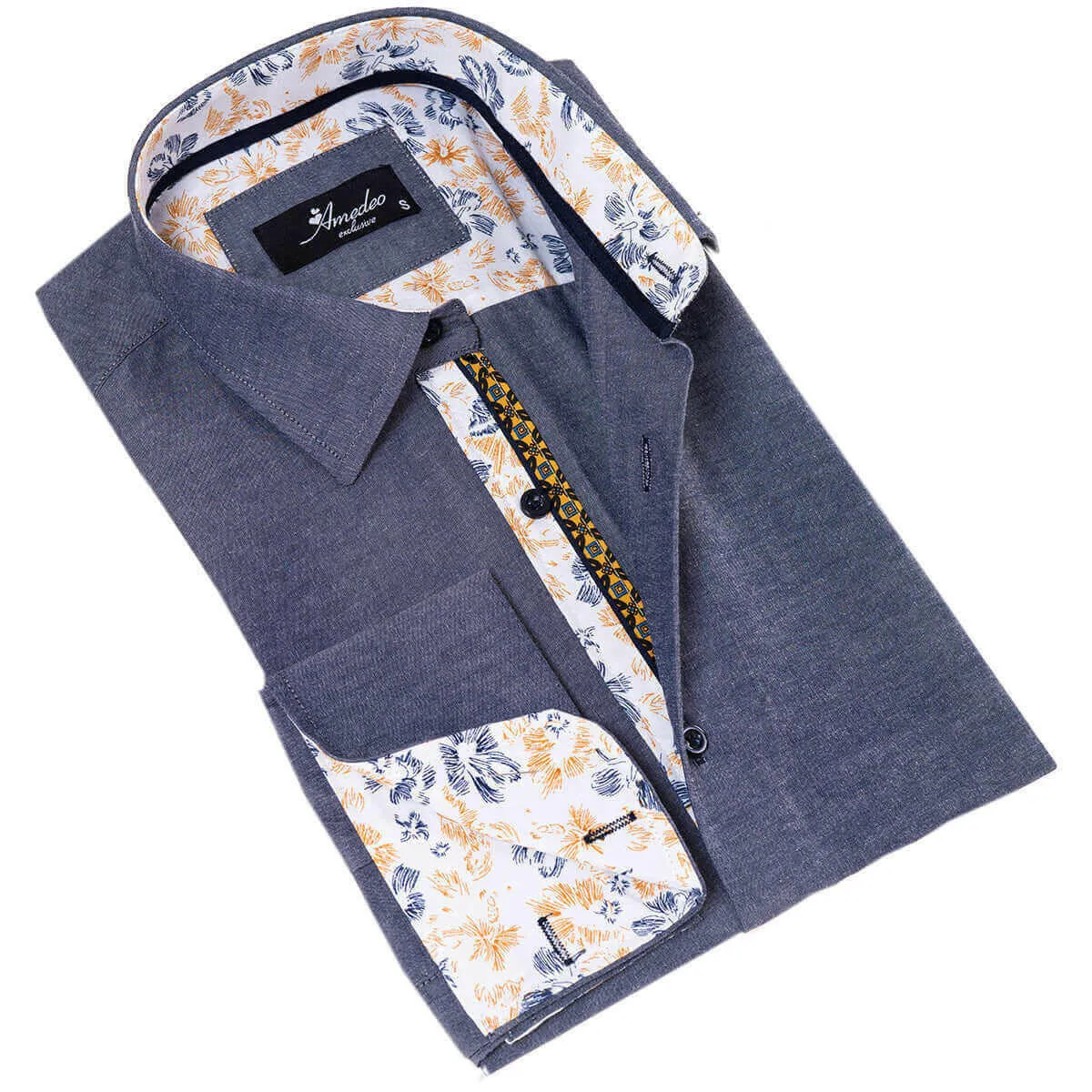 Bluish inside Floral Mens Slim Fit Designer Dress Shirt - tailored