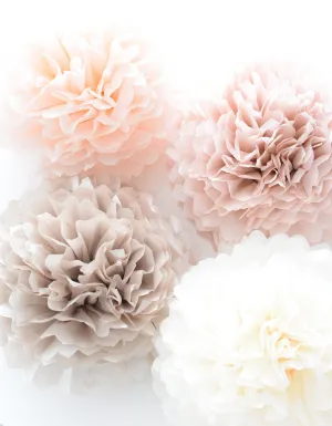 Blush and neutral tissue paper Pom Poms set of 10 mixed sizes paper flowers rustic Wedding, romantic Party, bridal shower, baby shower decor