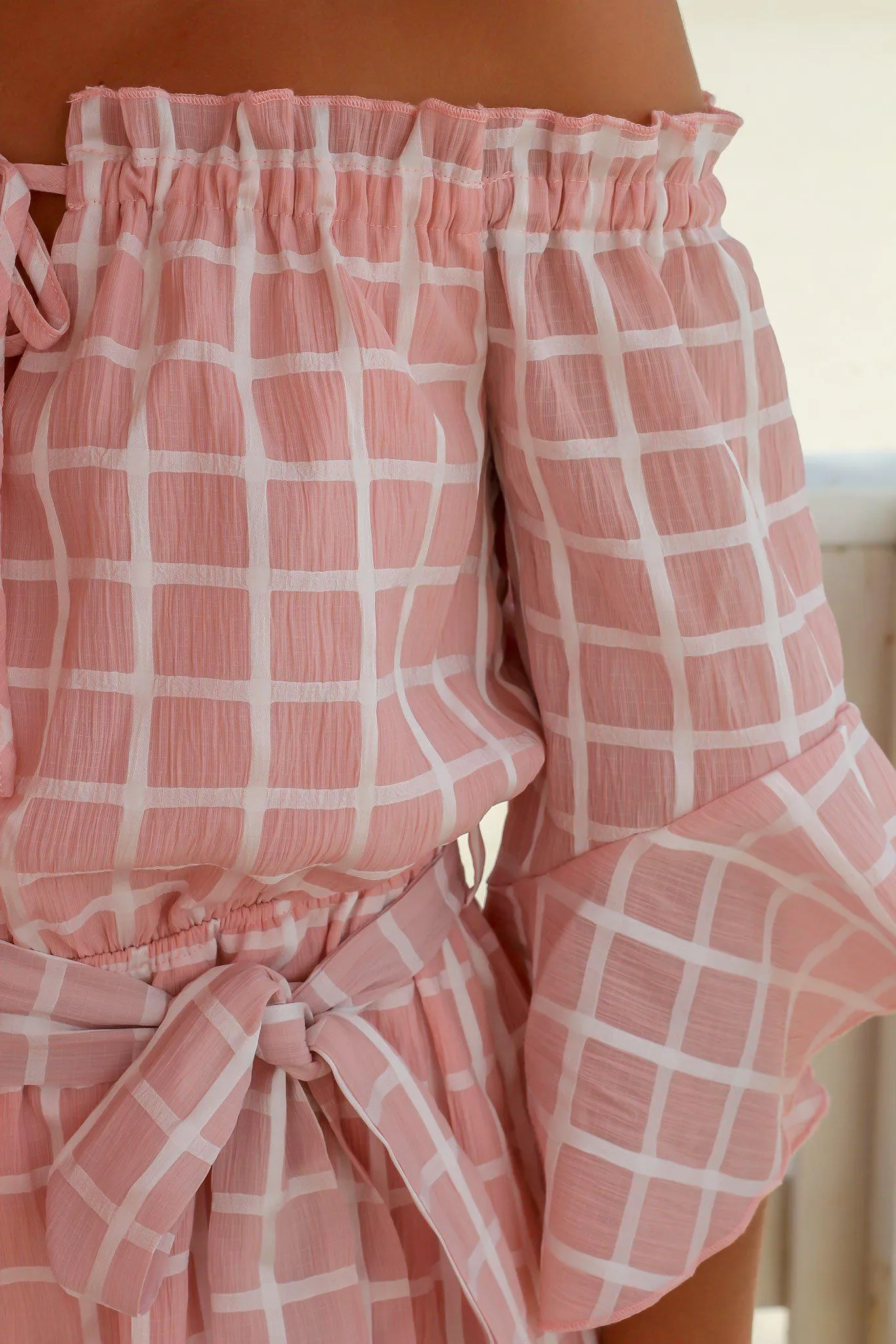 Blush and White Checkered Romper